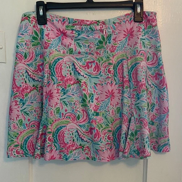 Lulu-B Colorful Paisley Mini Skort Pink and Green - Picture 6 of 7